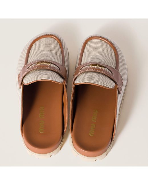 Miu Miu Brown Canvas And Leather Mules