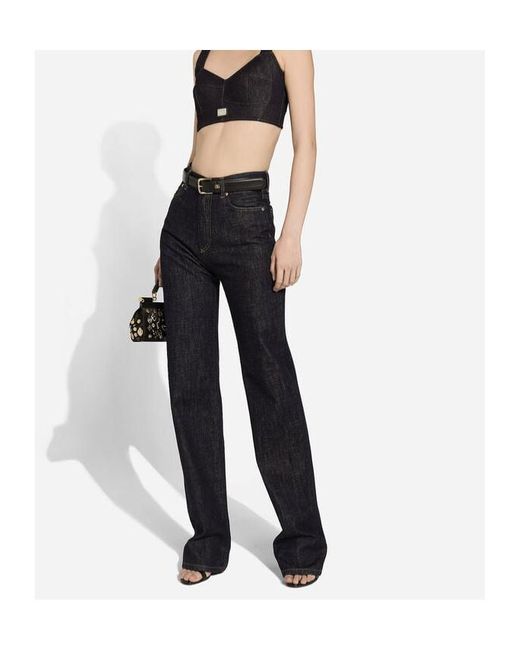 Dolce & Gabbana Black Logo Embroidered Straight-Leg Denim Jeans