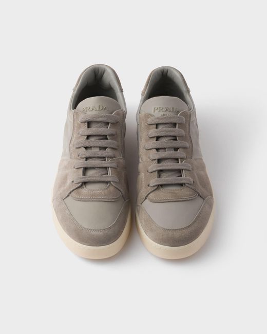 Prada Gray Suede And Re-Nylon Sneakers for men