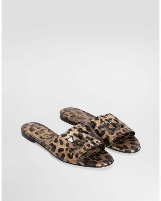 Dolce & Gabbana White Leopard Printed Slippers