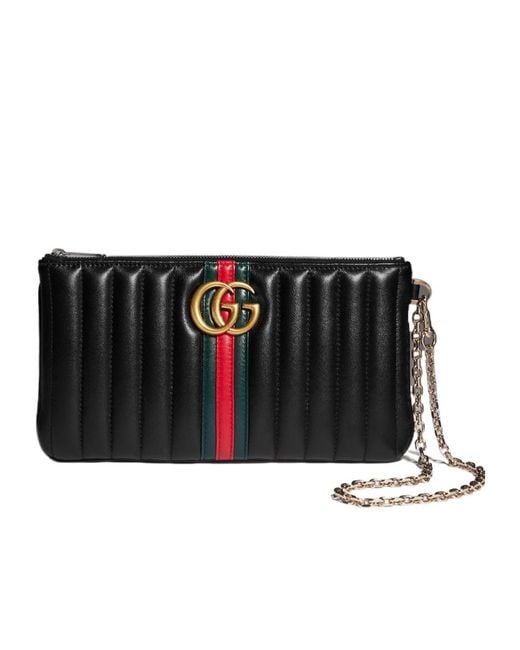 Gucci Black Gg Marmont Pouch With Strap