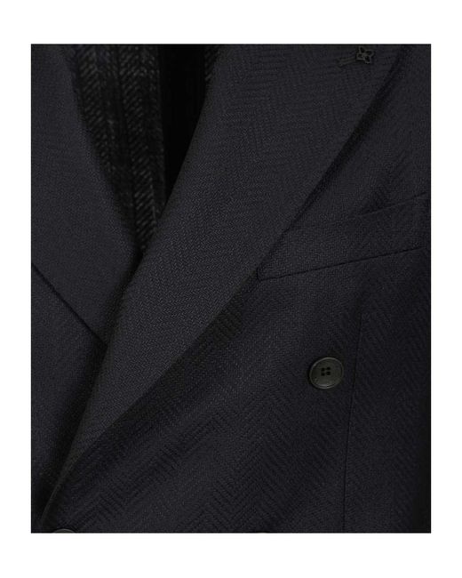Tagliatore Black Double-Breasted Herringbone Blazer for men