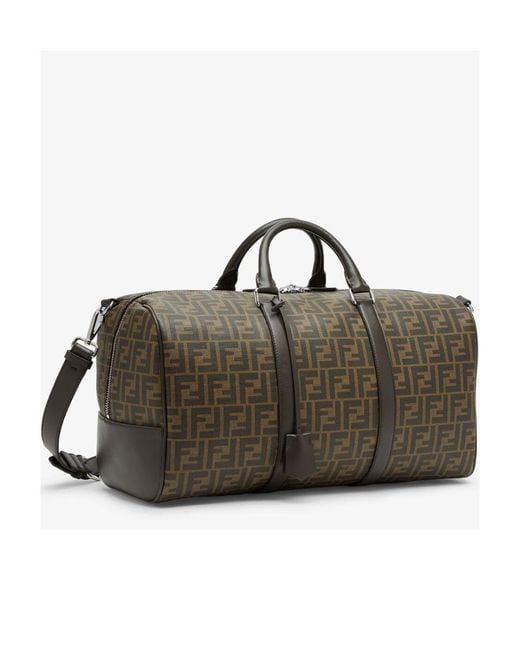 Fendi Brown Logo Detailed Medium Duffle Bag for men