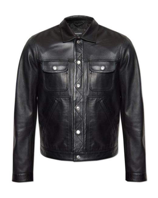 DSquared² Black Leather Boxy Jean Jacket for men