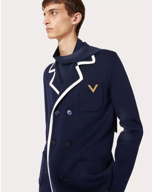 Valentino Blue Vgold Double-Breasted Straight Hem Jacket for men