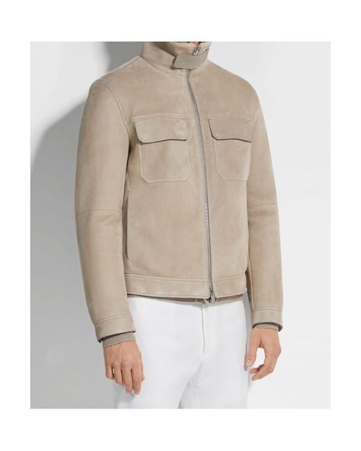 Zegna Natural High-Neck Leather Jacket for men