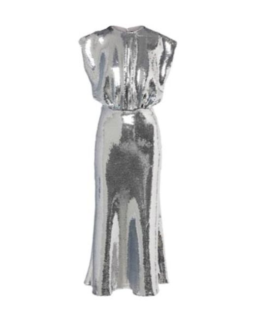 David Koma Gray Gathered Sequined Midi Dress