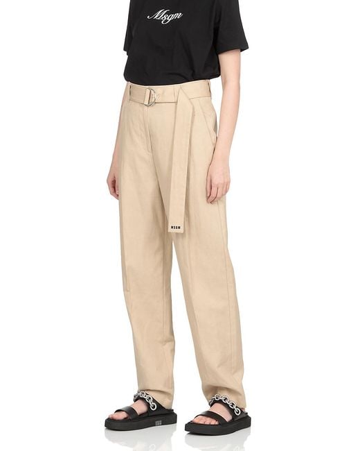 MSGM Natural Belted Straight-Leg Trousers