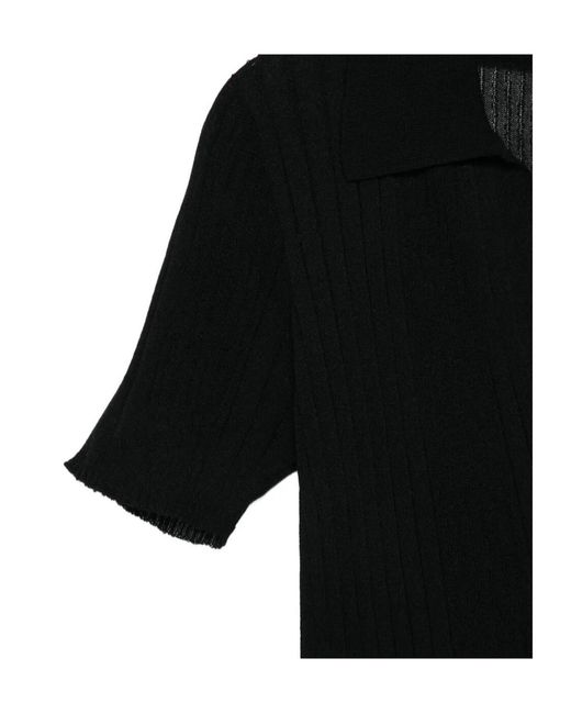Roberto Collina Black Collared Ribbed Top
