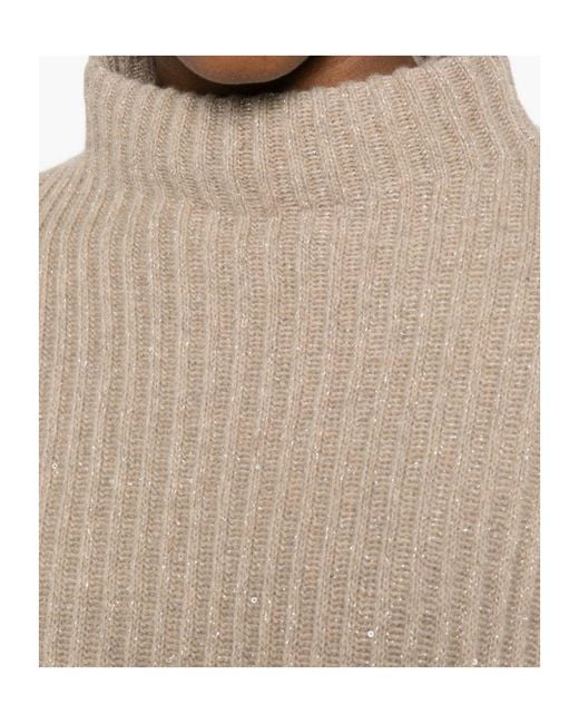 Brunello Cucinelli Natural High-Neck Long-Sleeved Knitwear
