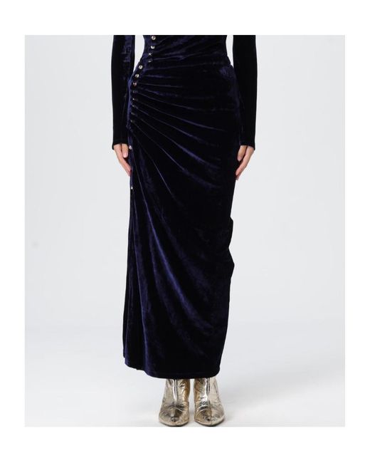 Rabanne Blue Ruched Velvet Midi Skirt