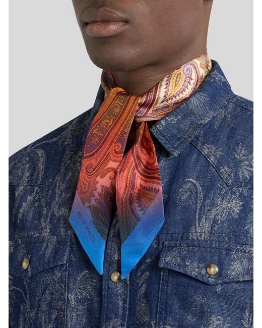 Etro White Silk Twill Paisleyina With Degrade Paisley Motif