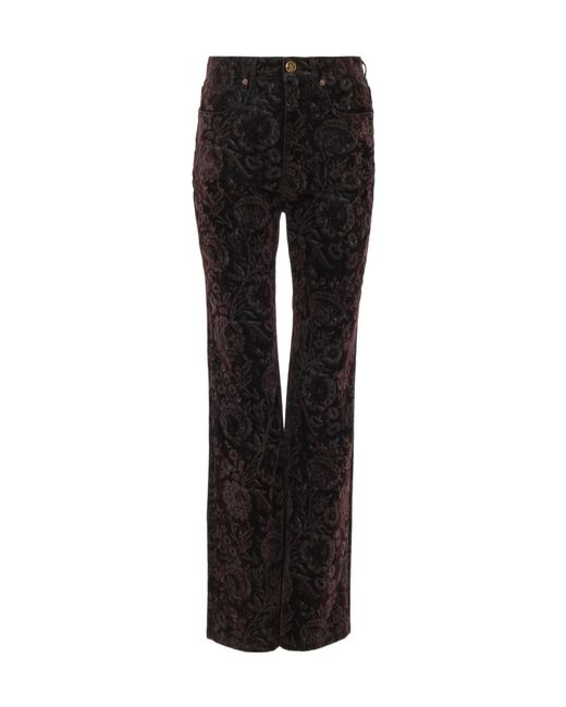 Chloé Black Chloé Floral Flocked Straight-Leg Velvet Pants