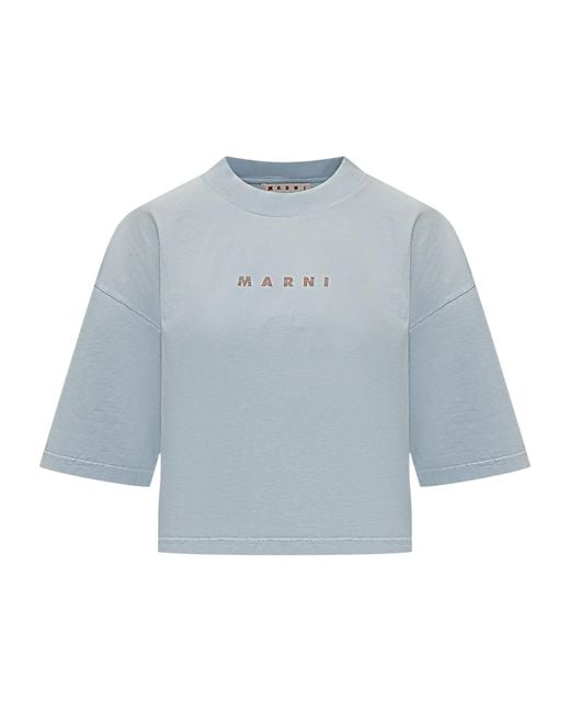 Marni Blue Logo Cropped T-Shirt