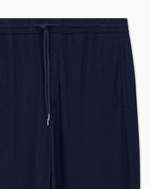 Giorgio Armani Blue Crinkled-Effect Drawstring Trousers for men