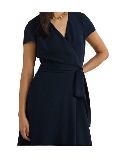 Ralph Lauren Blue Georgette Surplice V-Neck Short Sleeve Belted Midi Dress