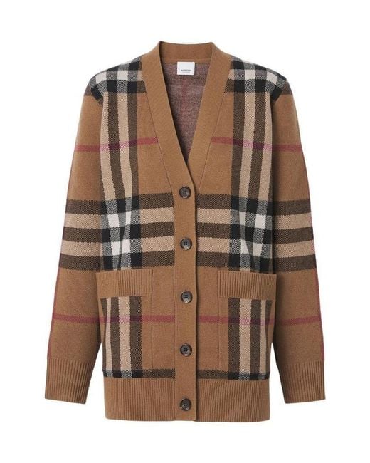 Burberry Brown Checked Knitted Cardigan