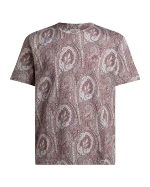 Etro Purple Floral Paisley Motif Crewneck T-Shirt for men
