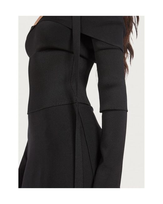 Ferragamo Black Ferragamo Off-Shoulder Long-Sleeved Midi Dress