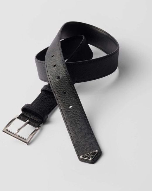 Prada Black Saffiano Triangle-Plaque Belt for men