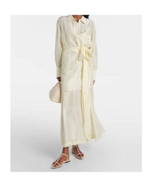 Plan C White Belted Silk Shirtdress