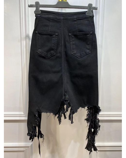 Rick Owens Black Tassel Hem Shorts