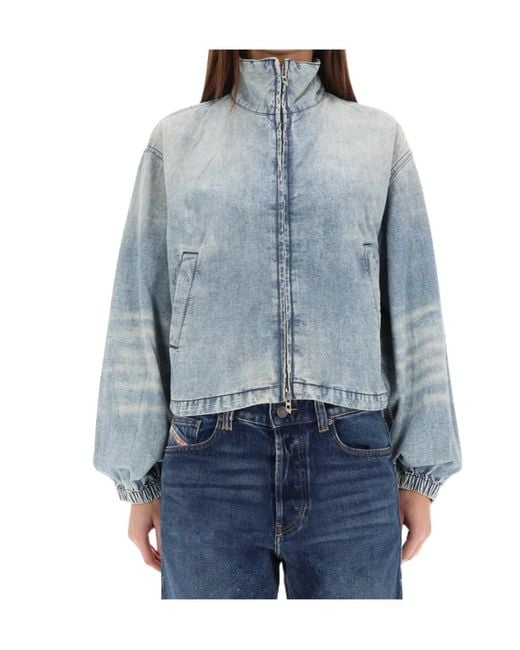 DIESEL Blue High-Neck Zipped Denim Jacket