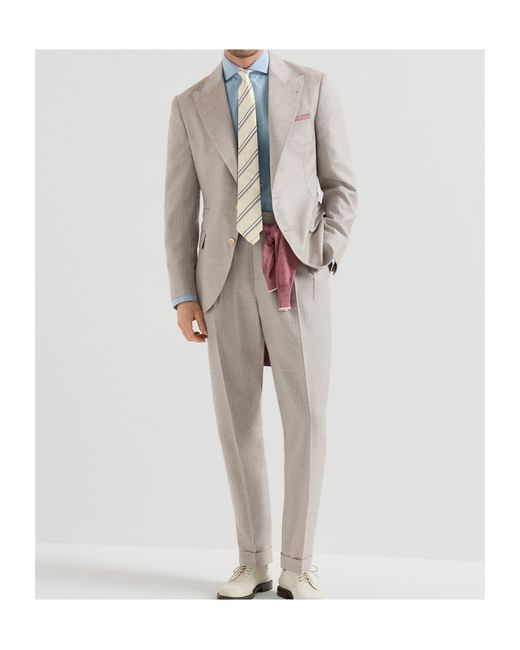 Brunello Cucinelli Multicolor Cashmere And Silk Chevron Deconstructed Blazer With Peak Lapels for men