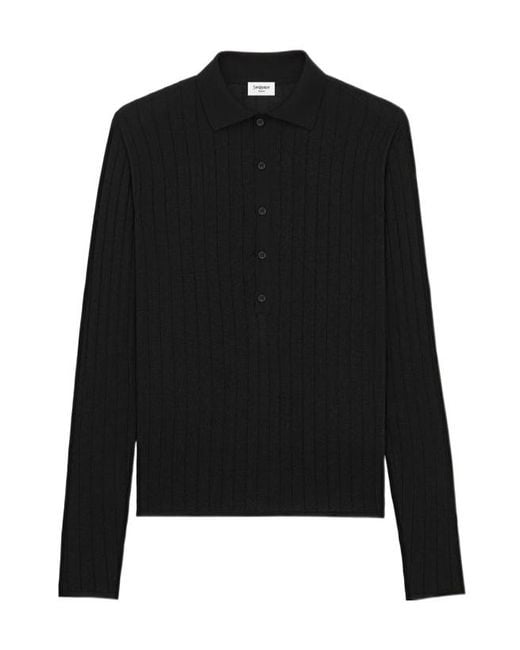 Saint Laurent Black Button Detailed Long-Sleeved Polo Shirt for men