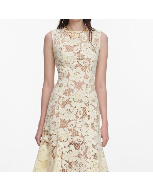 Self-Portrait Natural Crochet-Lace Midi Dress