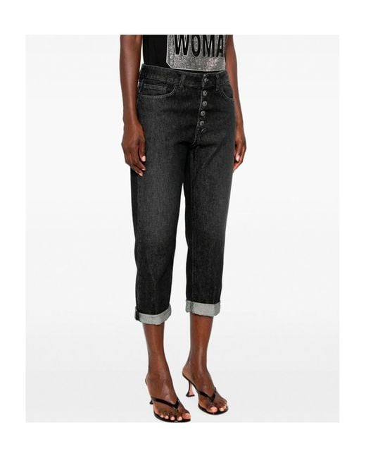 Dondup Gray Koons Button-Fly Turned-Up Jeans