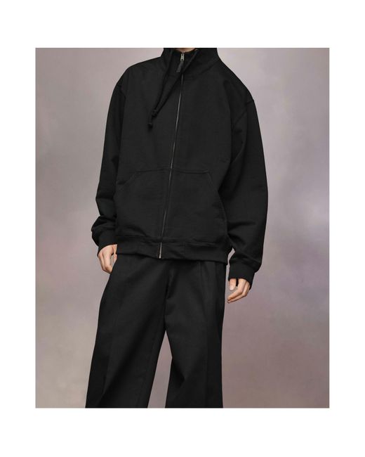 Maison Margiela Black Logo Embroidered Zip-Up Hoodie for men