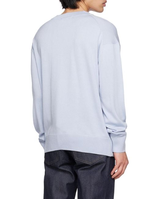 Maison Kitsuné Blue Ribbed-Edges Wool Sweatshirt for men