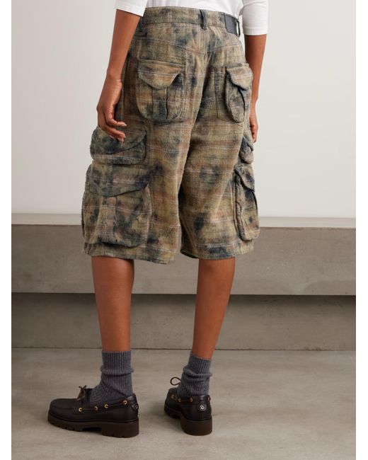 R13 Gray Plaid Distressed Work Shorts