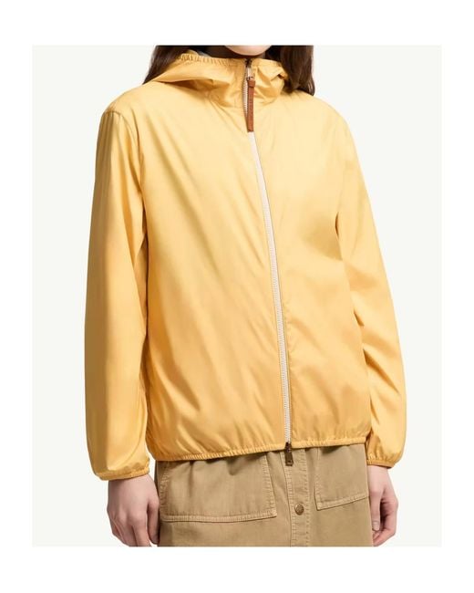 Moncler Yellow Logo Patch Zip-Up Hooded Jacket