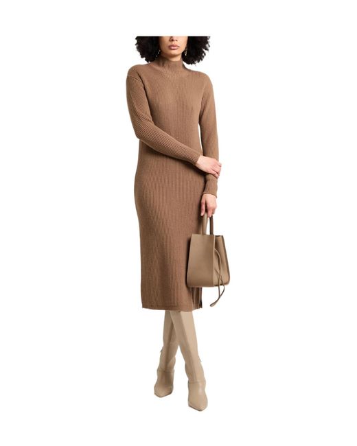 Max Mara Brown High Neck Ribbed Knit Long-Sleeve Maxi Dress
