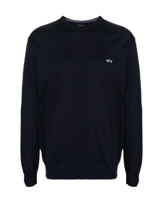 Paul & Shark Blue Embroidered Logo Virgin Wool Sweater for men