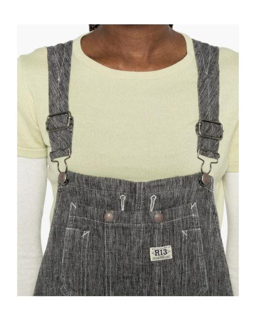 R13 Gray Button Bib Overall