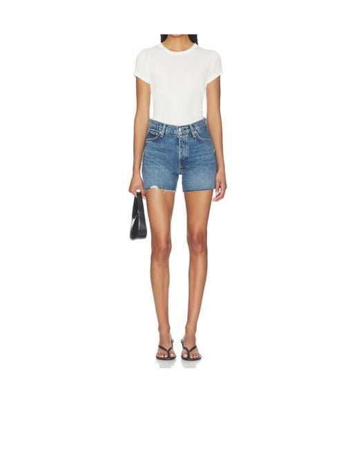 Rag & Bone Blue Frayed Denim Shorts