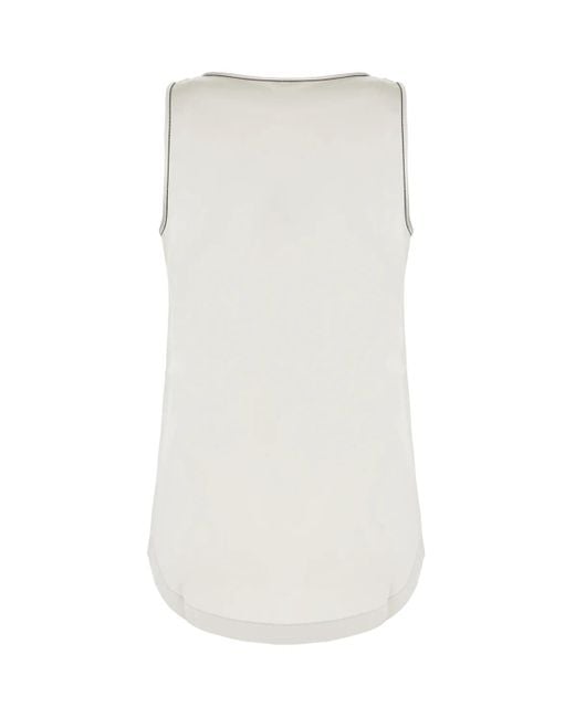 Brunello Cucinelli White Embellished-Trim Satin Top