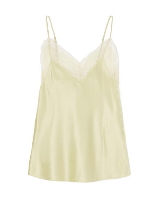 Veronica Beard Yellow Johantan Lace-Trimmed Silk-Blend Satin Blouse