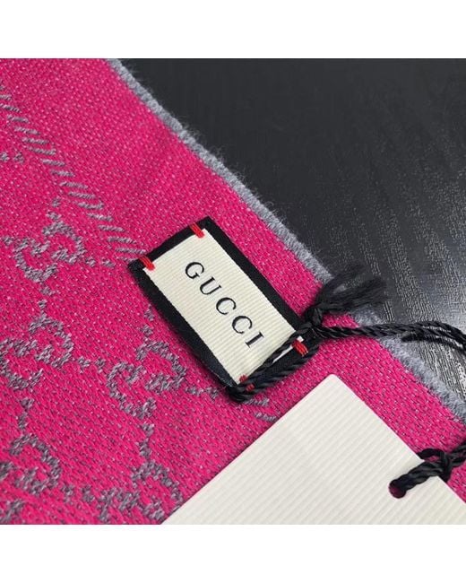 Gucci Pink Wool Gg Jacquard Scarf