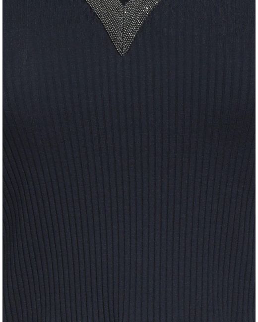 Brunello Cucinelli Blue Sleeveless V-Neck Stretch Top
