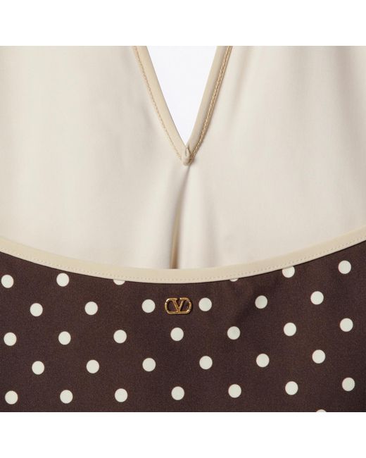 Valentino Brown Polka Dot Printed Halterneck Swimsuit
