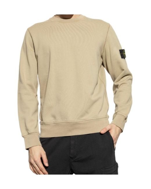 Stone Island White Compass Patch Crewneck Sweatshirt for men