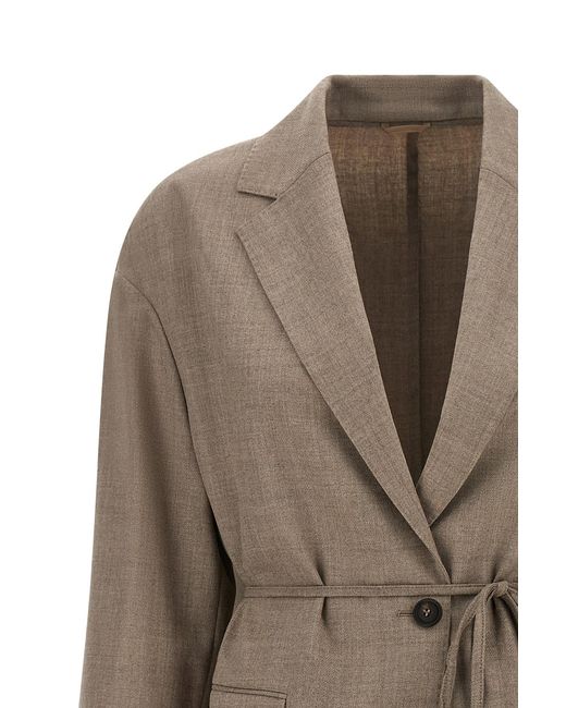 Brunello Cucinelli Brown Belted Single-Breasted Blazer