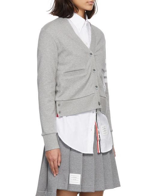 Thom Browne Gray Logo Patch 4 Bar Sleeve Cardigan