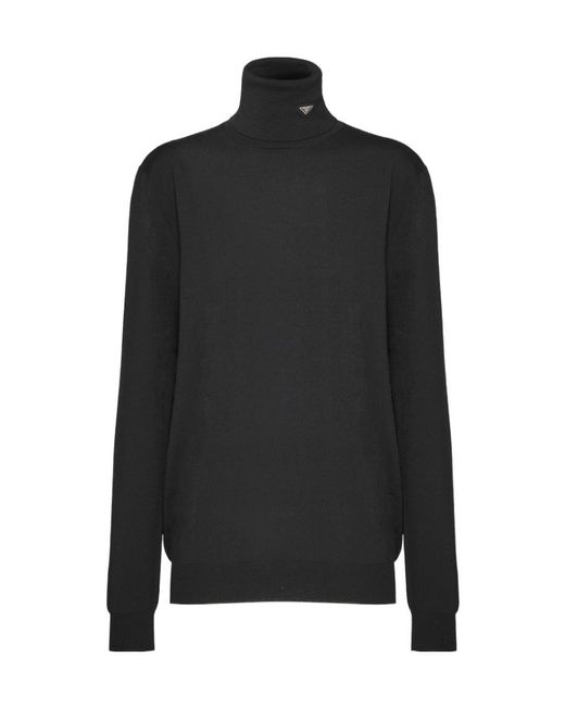 Prada Black Superfine Wool Turtleneck Sweater
