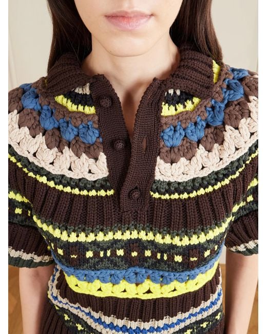 Sacai Multicolor Striped Polo Collar Sweater