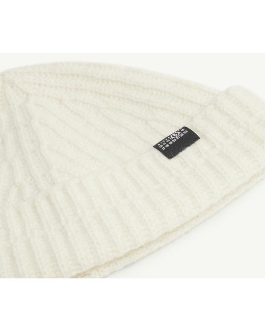 MM6 by Maison Margiela White Logo Patch Ribbed Beanie for men